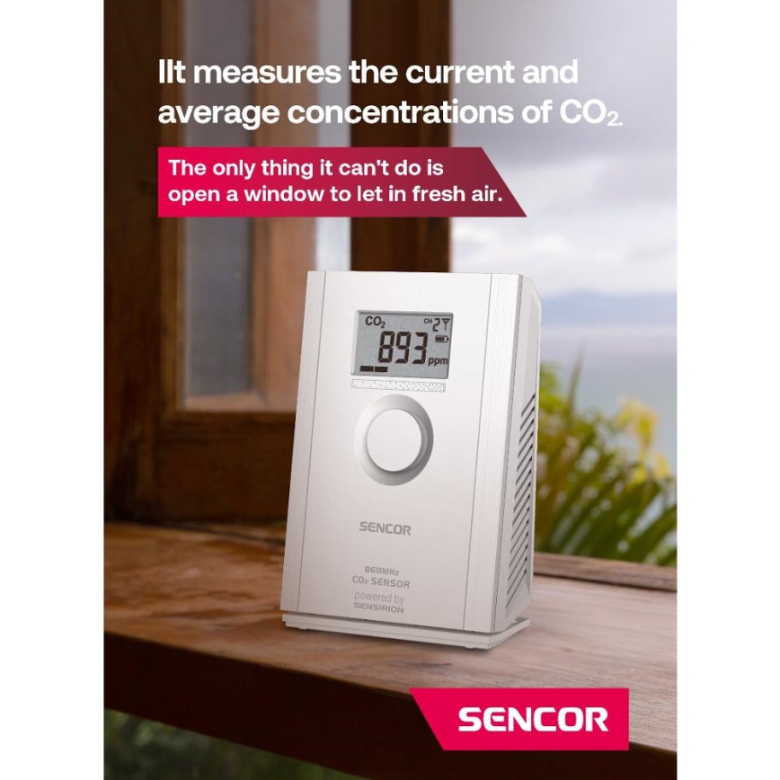 Sencor - Langaton CO2-anturi 5V/3xAA 2000 mAh