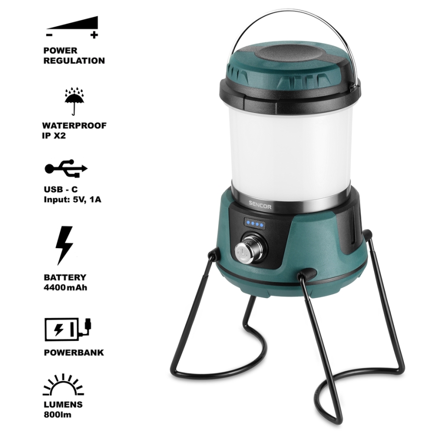 Sencor - LED Himmennettävä monitoimilamppu virtapankilla LED/10W/4400 mAh IPX2