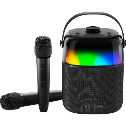Sencor - LED RGB Kaiutin langattomilla mikrofoneilla 35W 8000 mAh IPX5 musta