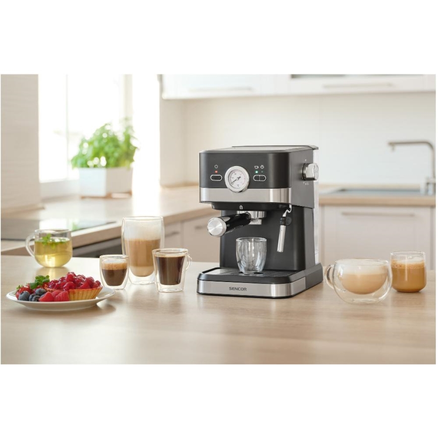 Sencor - Lever kahvinkeitin espresso 1050W/230V musta/mattakromi