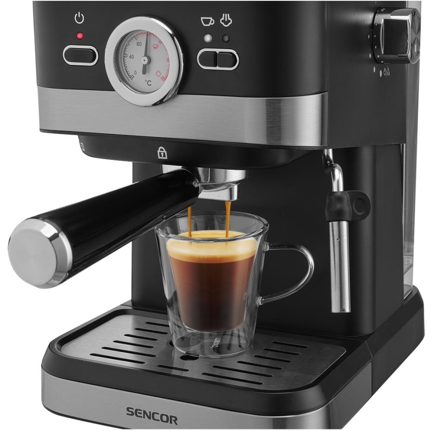 Sencor - Lever kahvinkeitin espresso 1050W/230V musta/mattakromi