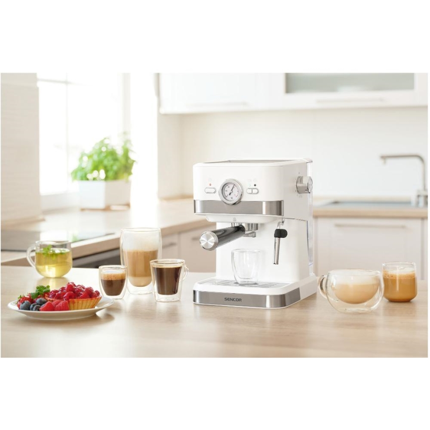 Sencor - Lever kahvinkeitin espresso 1050W/230V valkoinen/mattakromi