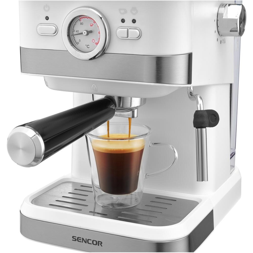 Sencor - Lever kahvinkeitin espresso 1050W/230V valkoinen/mattakromi