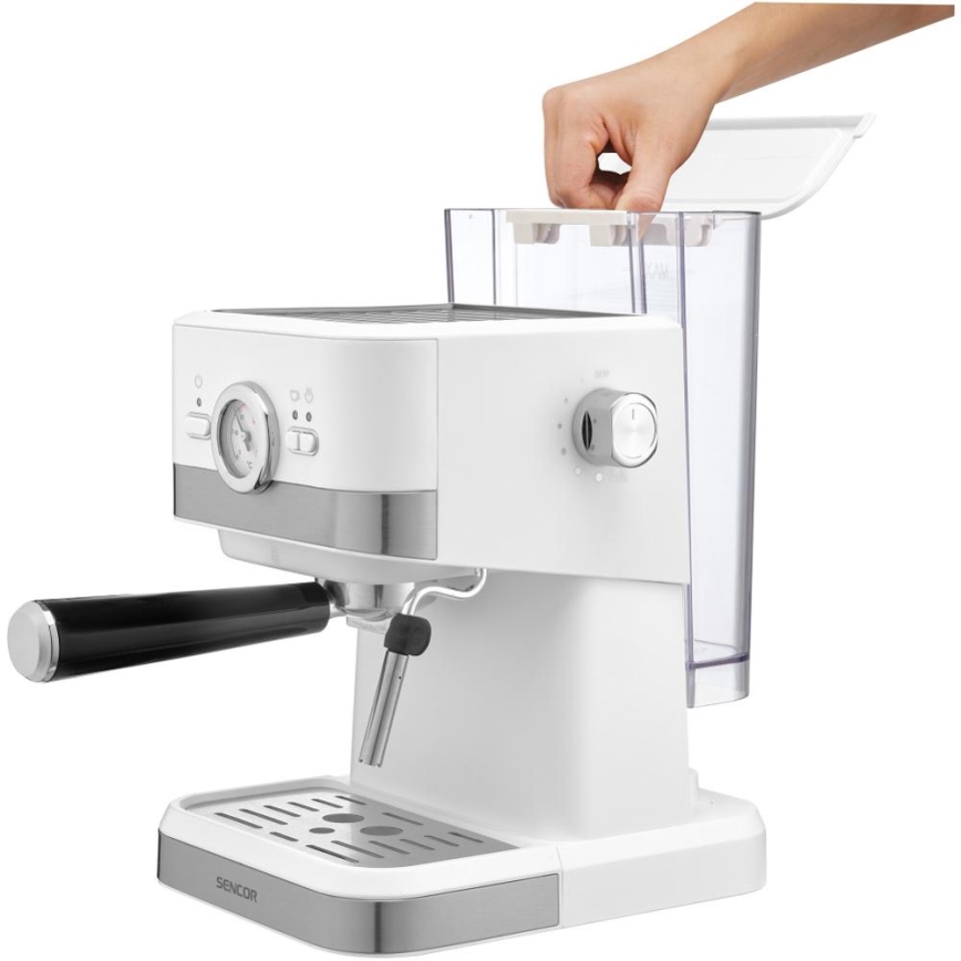 Sencor - Lever kahvinkeitin espresso 1050W/230V valkoinen/mattakromi