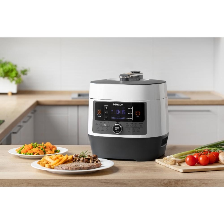 Sencor - Monitoiminen sähköinen painekattila 5,5 l 1000W/230V valkoinen/musta