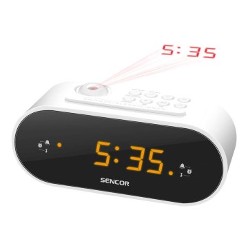 Sencor - Radioherätyskello LED-näytöllä ja projektorilla 5W/230V valkoinen