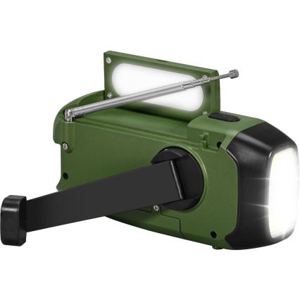 Sencor - Retkiradio aurinkopaneelilla ja LED-taskulampulla 5V/2000 mAh IPX4 vihreä