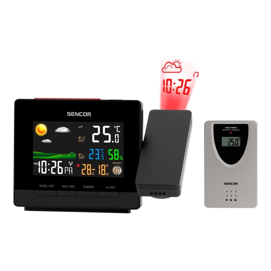 Sencor - Sääasema kanssa väri LCD display, Herätyskello ja projektori 2xAA + 2xAAA