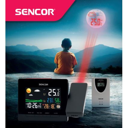 Sencor - Sääasema kanssa väri LCD display, Herätyskello ja projektori 2xAA + 2xAAA