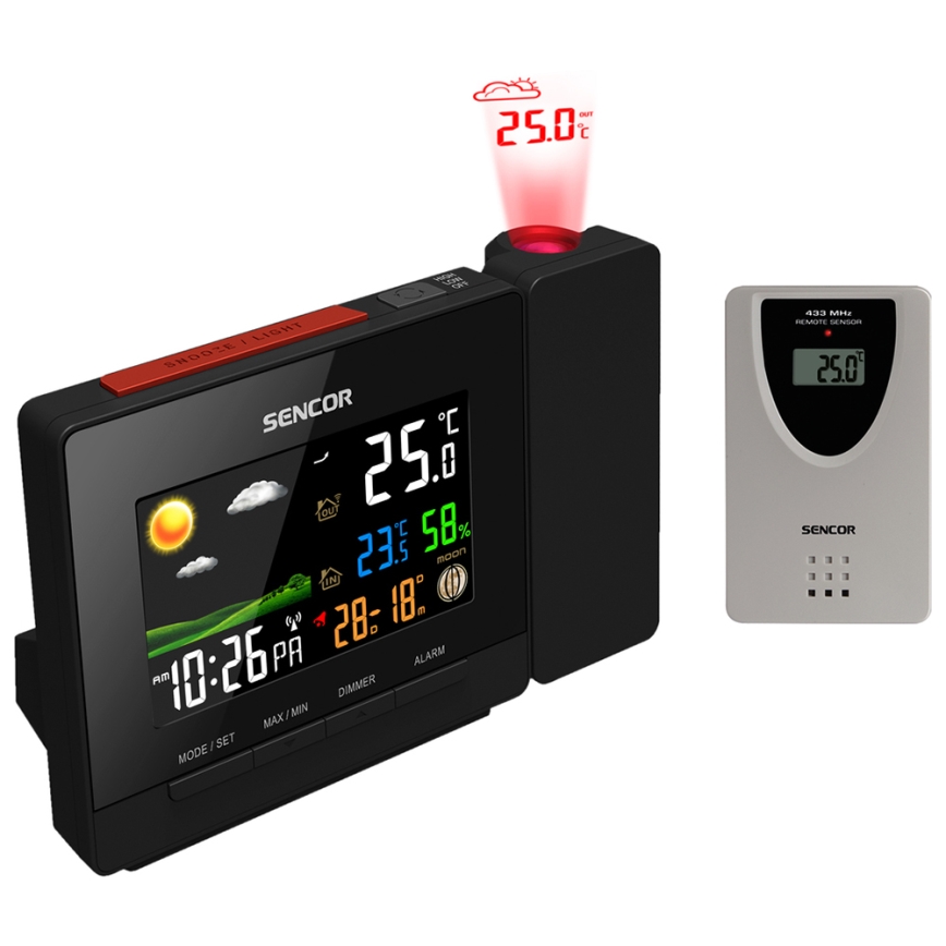 Sencor - Sääasema kanssa väri LCD display, Herätyskello ja projektori 2xAA + 2xAAA