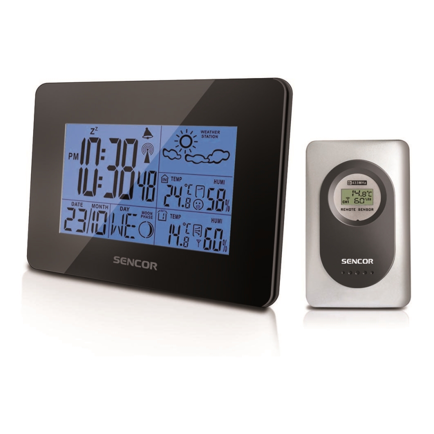 Sencor - Sääasema LCD-näytöllä ja Herätyskello 3xAA + 2xAAA musta