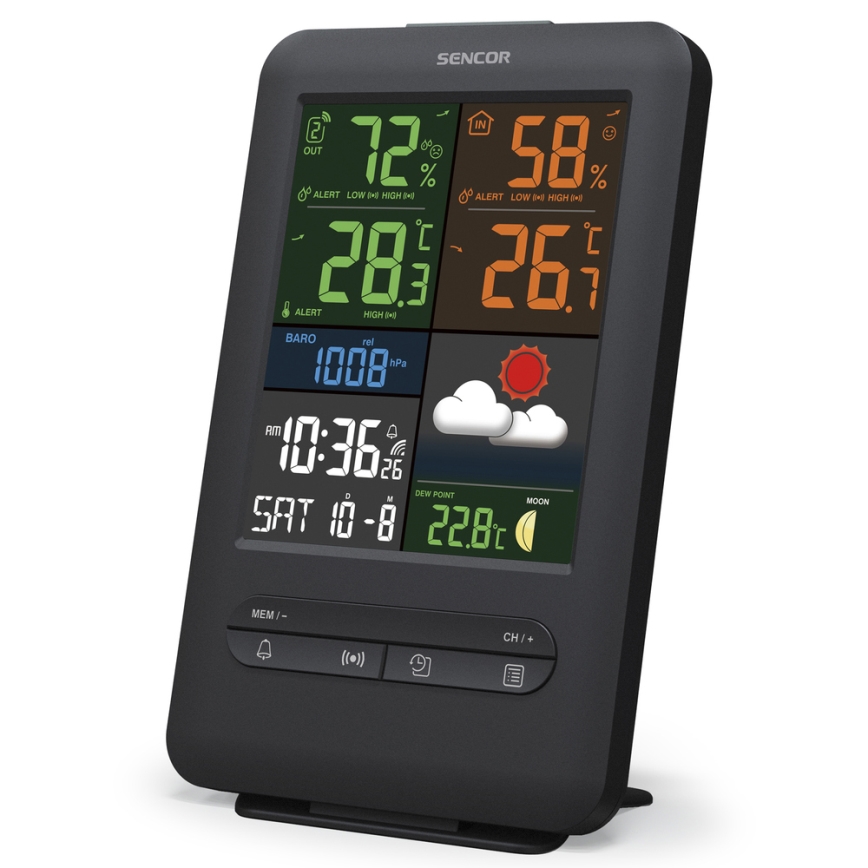 Sencor - Sääasema värillisellä LCD-näytöllä 5V/1xCR2032 + 2xAA