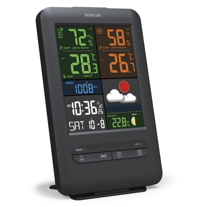 Sencor - Sääasema värillisellä LCD-näytöllä 5V/1xCR2032 + 2xAA