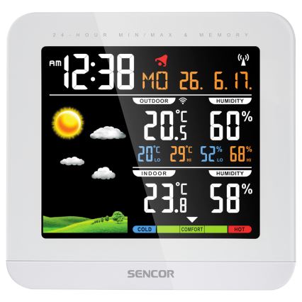 Sencor - Sääasema värillisellä LCD-näytöllä ja Herätyskello 3xAAA + 2xAAA valkoinen