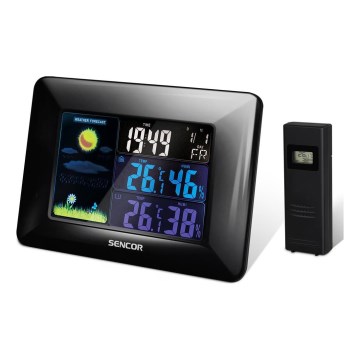 Sencor - Sääasema värillisellä LCD-näytöllä ja Herätyskello 3xAAA musta