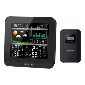 Sencor - Sääasema värillisellä LCD-näytöllä ja Herätyskello 3xAAA musta