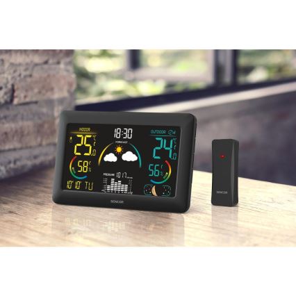 Sencor - Sääasema värillisellä LCD-näytöllä ja Herätyskello 5V 3xAA + 2xAA