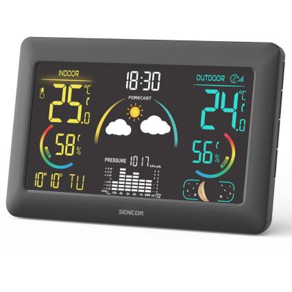 Sencor - Sääasema värillisellä LCD-näytöllä ja Herätyskello 5V 3xAA + 2xAA