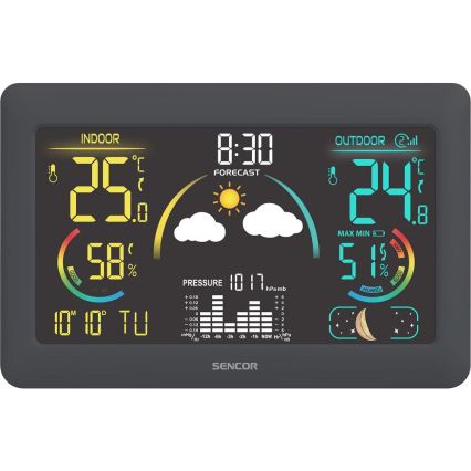 Sencor - Sääasema värillisellä LCD-näytöllä ja Herätyskello 5V 3xAA + 2xAA