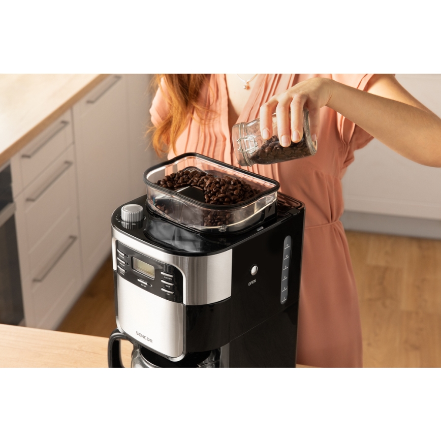 Sencor - Tippa kahvinkeitin 1,5 l LCD-näytöllä 900W/230V