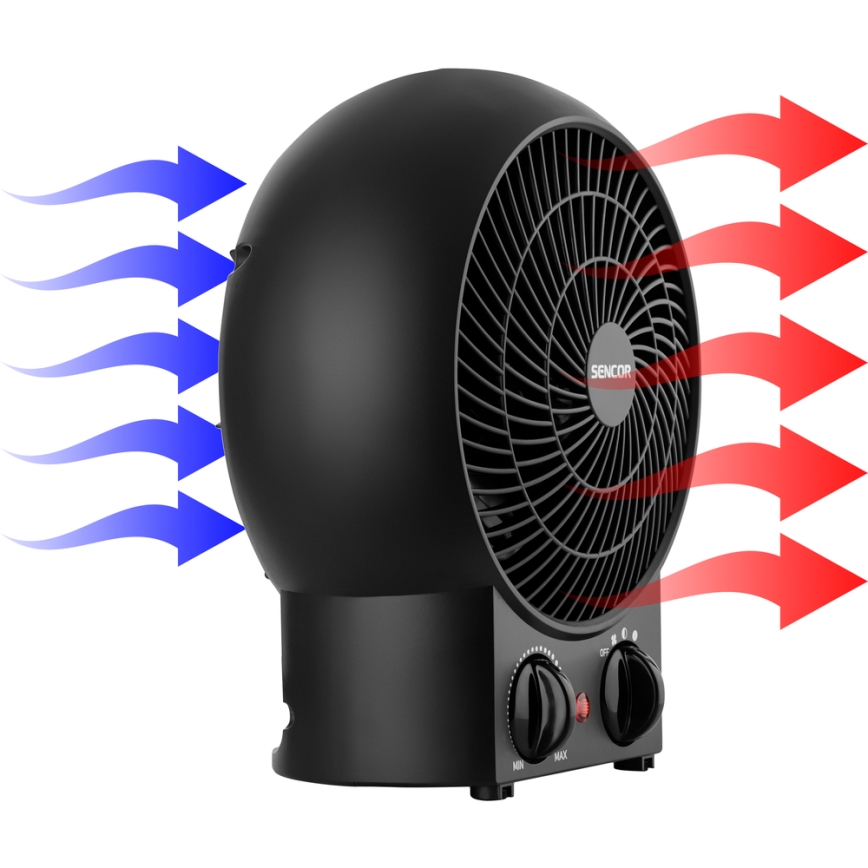 Sencor - Tuuletin lämmityselementillä 1200/2000W/230V musta