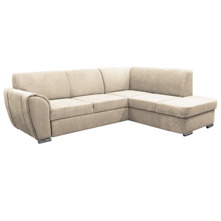 SERPA L-muotoinen avattava kulmasohva säilytystilalla, oikeanpuoleinen, beige