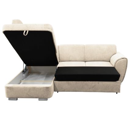 SERPA L-muotoinen avattava kulmasohva säilytystilalla, vasen, beige