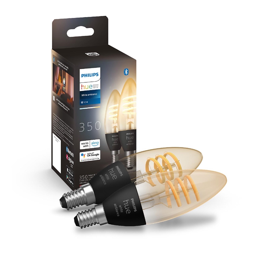 SET 2x LED-himmennettävä polttimo Philips Hue WHITE AMBIANCE E14/4,6W/230V