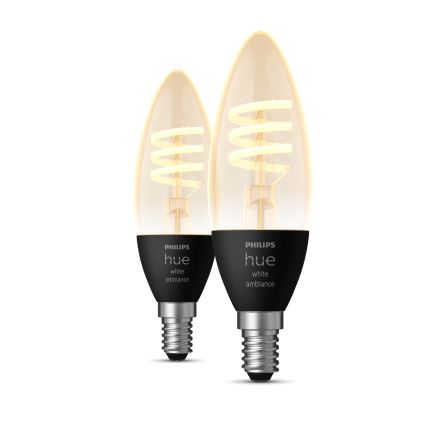 SET 2x LED-himmennettävä polttimo Philips Hue WHITE AMBIANCE E14/4,6W/230V