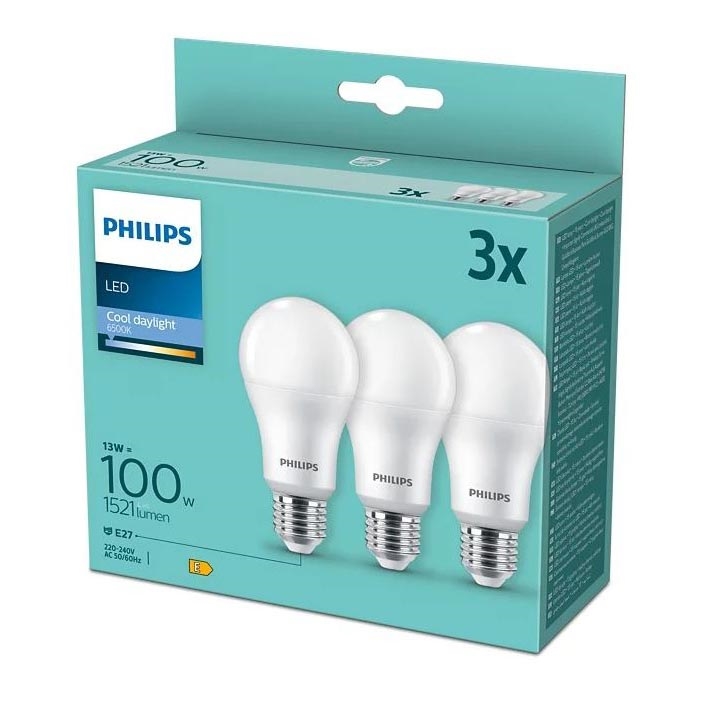 SET 3x LED-polttimo Philips A67 E27/13W/230V 6500K