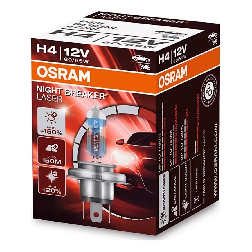 SETTI 2x Autopolttimo NIGHT BREAKER H4 P43t/60/55W/12V 3900K - Osram