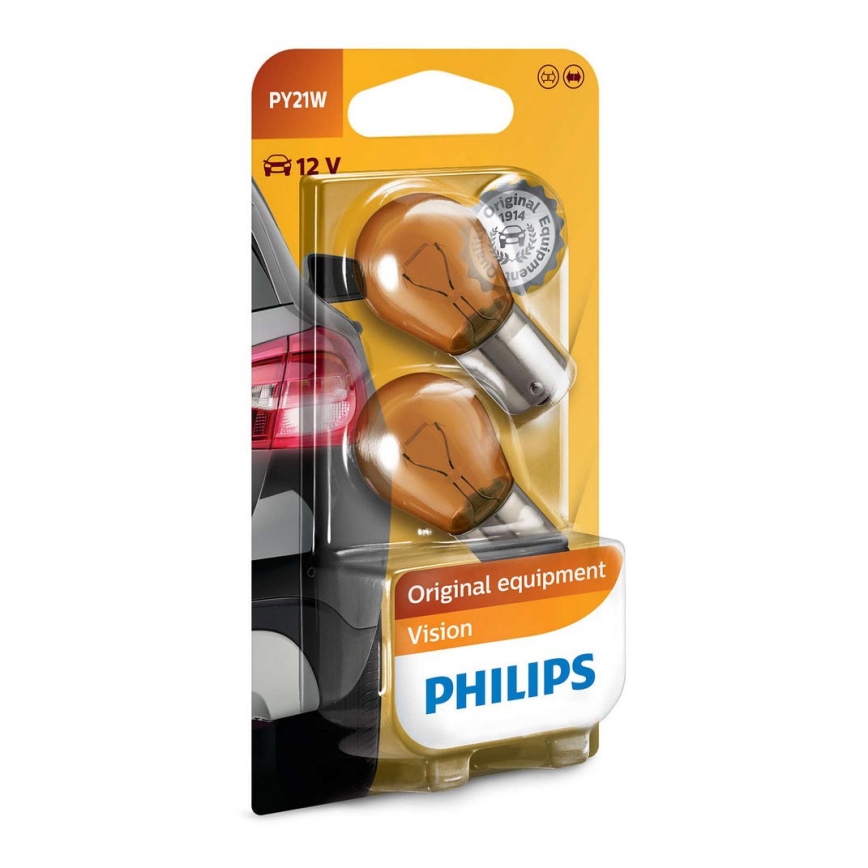 SETTI 2x Autopolttimo Philips VISION 12496NAB2 PY21W BAU15s/21W/12V