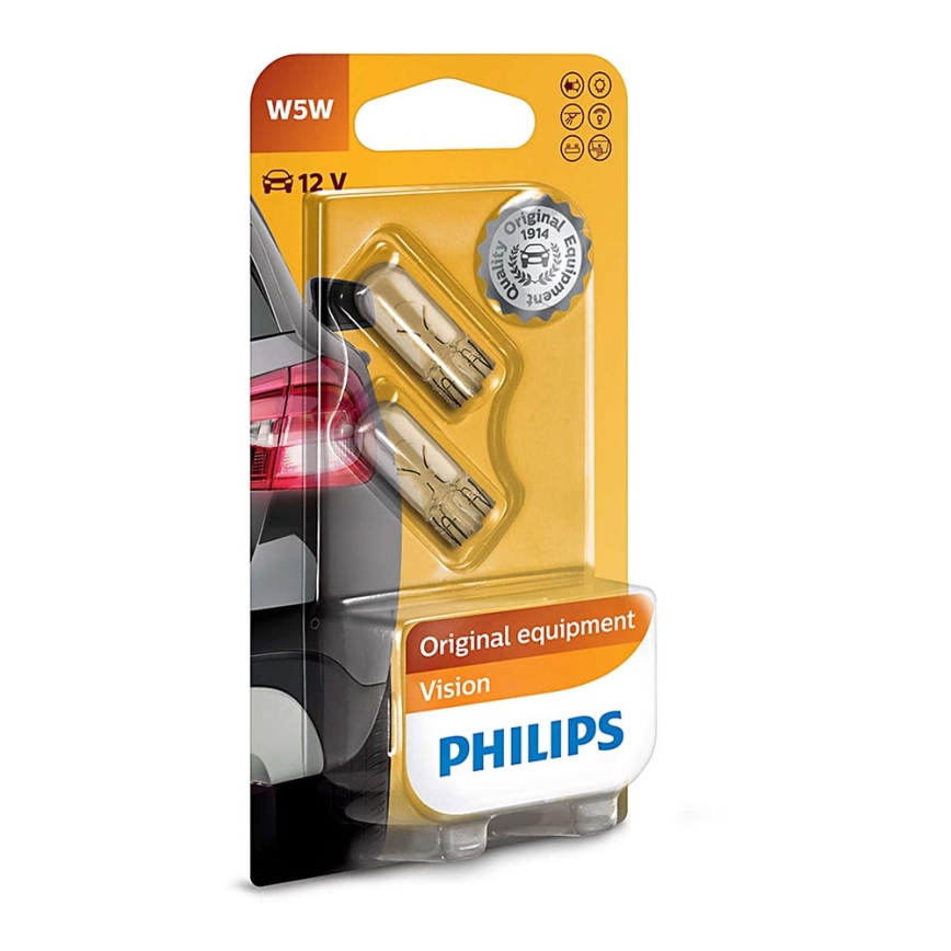 SETTI 2x Autopolttimo Philips VISION 12961B2 W5W W2,1x9,5d/5W/12V