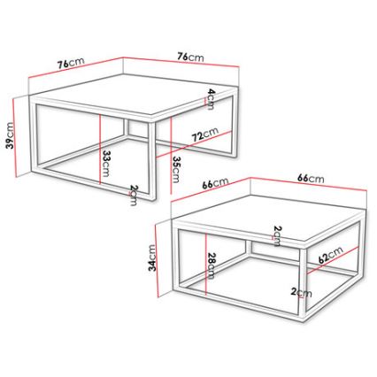 SETTI 2x DUAL-sohvapöytä kultainen tammi/musta