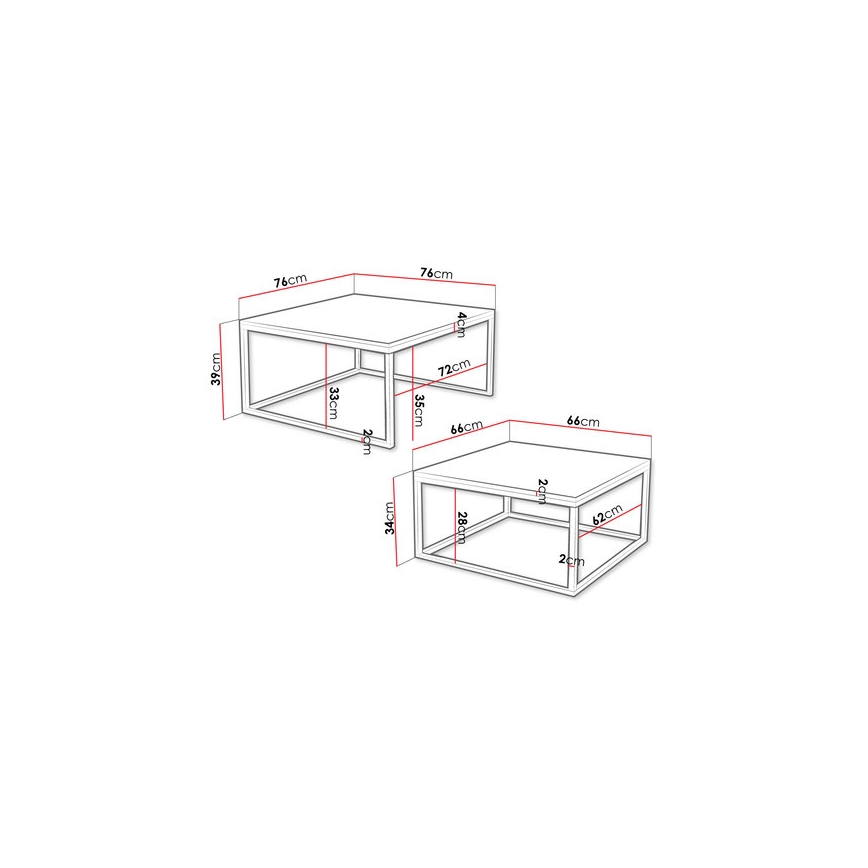 SETTI 2x DUAL-sohvapöytä kultainen tammi/musta