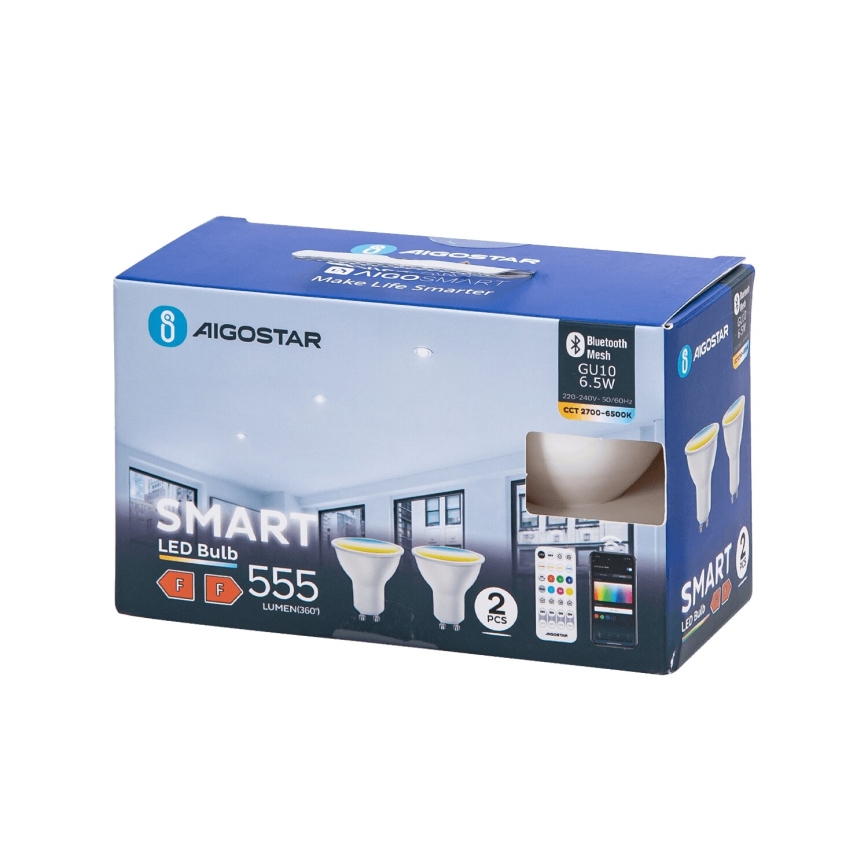 SETTI 2x Himmennettävä LED-polttimo MESH Älykäs GU10/6,5W/230V 2700-6500K + kauko-ohjaus - Aigostar