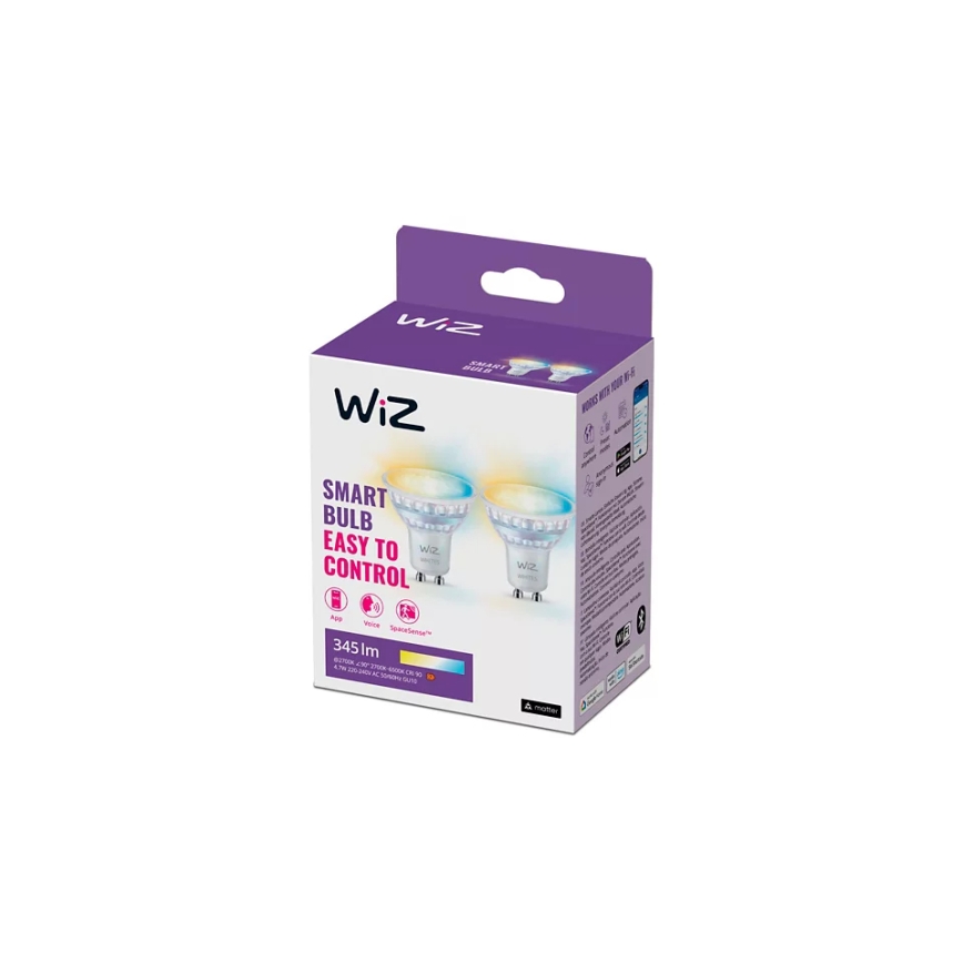 SETTI 2x Himmennettävä LED-polttimo PAR16 GU10/4,7W/230V 2700-6500K CRI 90 Wi-Fi - WiZ