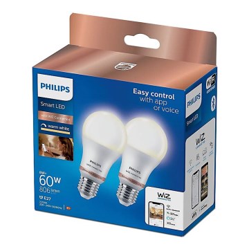 SETTI 2x Himmennettävä LED-polttimo Philips A60 E27/8W/230V Wi-Fi