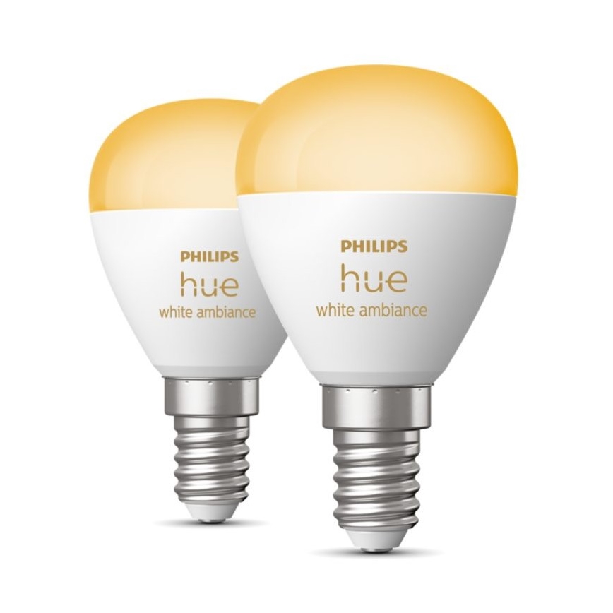 SETTI 2x Himmennettävä LED-polttimo Philips Hue WHITE AMBIANCE P45 E14/5,1W/230V 2200-6500K