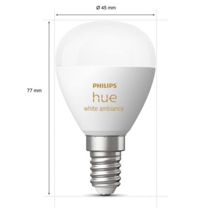 SETTI 2x Himmennettävä LED-polttimo Philips Hue WHITE AMBIANCE P45 E14/5,1W/230V 2200-6500K