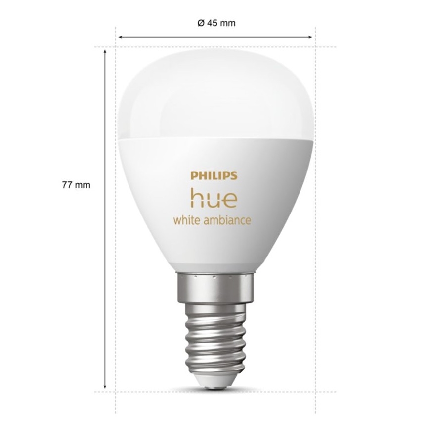 SETTI 2x Himmennettävä LED-polttimo Philips Hue WHITE AMBIANCE P45 E14/5,1W/230V 2200-6500K