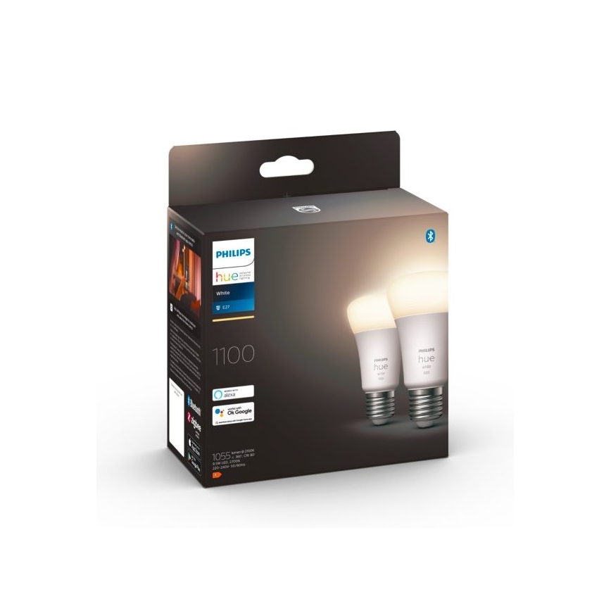 SETTI 2x Himmennettävä LED-polttimo Philips Hue WHITE E27/9,5W/230V 2700K