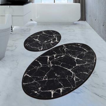 SETTI 2x Kylpyhuonematto MARBLE 50x60/60x100 cm musta
