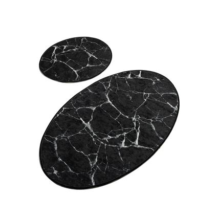 SETTI 2x Kylpyhuonematto MARBLE 50x60/60x100 cm musta