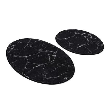 SETTI 2x Kylpyhuonematto MARBLE 50x60/60x100 cm musta