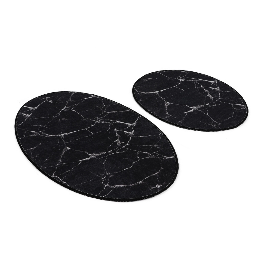 SETTI 2x Kylpyhuonematto MARBLE 50x60/60x100 cm musta