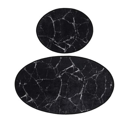 SETTI 2x Kylpyhuonematto MARBLE 50x60/60x100 cm musta