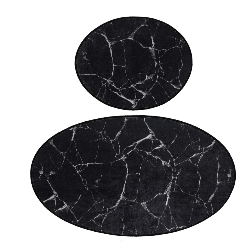 SETTI 2x Kylpyhuonematto MARBLE 50x60/60x100 cm musta