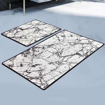 SETTI 2x Kylpyhuonematto MARBLE 60/100 cm valkoinen/musta