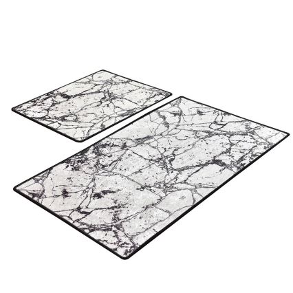 SETTI 2x Kylpyhuonematto MARBLE 60/100 cm valkoinen/musta
